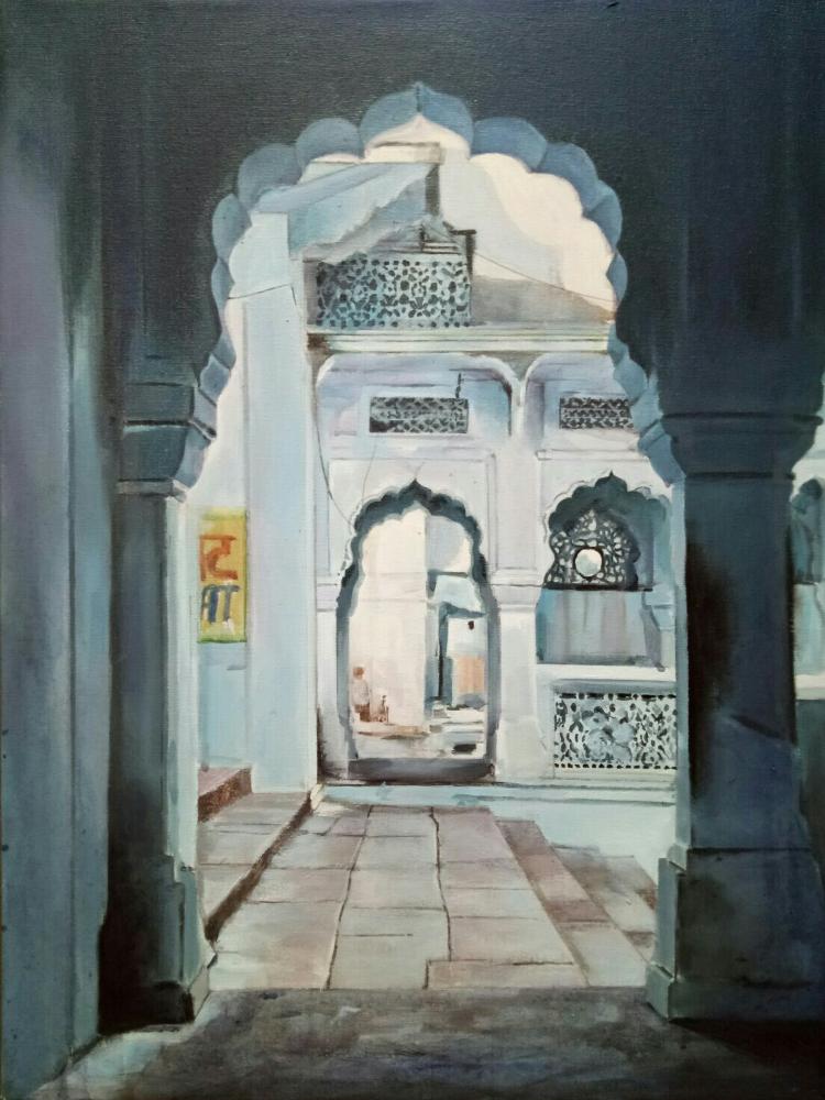 The Blue Arch, Landscape, Acrylic on canvas by Rajashree Sutar